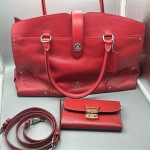 Red Coach Shoulder Bag with Wallet